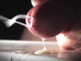 Crushed Shrunken Woman Lubes Giant Man's Cock for Huge Cumshot Close Up